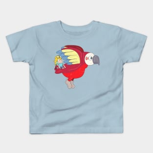 Finn and Jake on Giant Parrot Kids T-Shirt